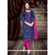 Gilded Hot Pink And Navy Blue Churidar Designer Suit