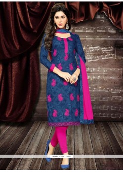 Gilded Hot Pink And Navy Blue Churidar Designer Suit