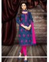 Gilded Hot Pink And Navy Blue Churidar Designer Suit