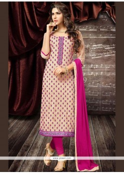 Grandiose Cotton Beige And Magenta Churidar Designer Suit