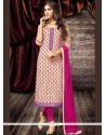 Grandiose Cotton Beige And Magenta Churidar Designer Suit