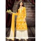 Superb Embroidered Work Yellow Cotton Churidar Designer Suit