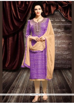 Beautiful Lavender Cotton Churidar Designer Suit