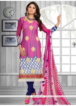 Unique Faux Chiffon Pink Churidar Suit