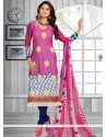 Unique Faux Chiffon Pink Churidar Suit