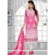 Snazzy Pink Print Work Faux Chiffon Churidar Suit