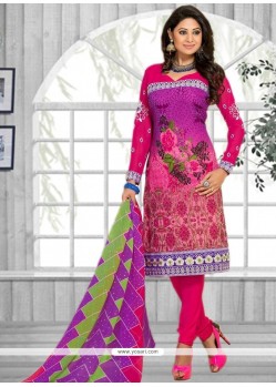 Miraculous Print Work Multi Colour Faux Chiffon Churidar Suit