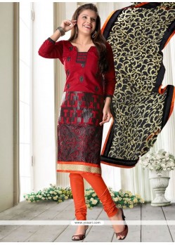 Magnetic Print Work Maroon Cotton Churidar Suit