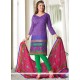 Titillating Print Work Cotton Purple Churidar Suit