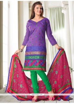 Titillating Print Work Cotton Purple Churidar Suit