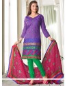 Titillating Print Work Cotton Purple Churidar Suit