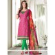 Print Cotton Churidar Suit In Pink