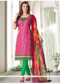 Print Cotton Churidar Suit In Pink