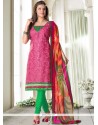 Print Cotton Churidar Suit In Pink