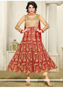 Voguish Embroidered Work Red Anarkali Suit