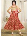 Voguish Embroidered Work Red Anarkali Suit