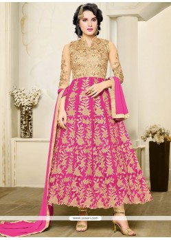 Amazing Lace Work Hot Pink Anarkali Salwar Suit