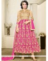 Amazing Lace Work Hot Pink Anarkali Salwar Suit