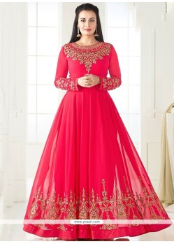 Diya Mirza Hot Pink Zari Work Floor Length Anarkali Suit