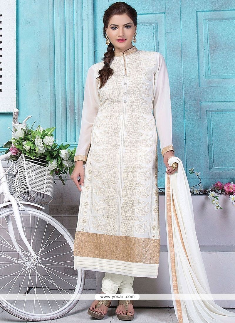White Chanderi Readymade Suit In Anarkali Style 3921SL09