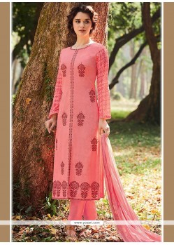Auspicious Embroidered Work Cotton Pink Designer Straight Suit