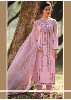 Sonorous Cotton Pink Embroidered Work Designer Straight Suit