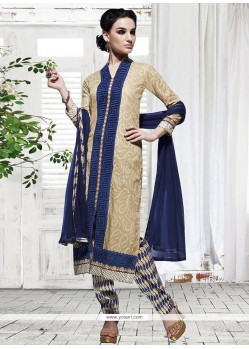 Beige And Navy Blue Cotton Pant Style Suit
