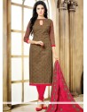 Gripping Cotton Brown Churidar Designer Suit