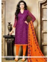 Floral Cotton Purple Embroidered Work Churidar Designer Suit