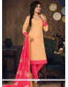 Compelling Embroidered Work Beige Cotton Churidar Suit