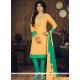 Cute Yellow Embroidered Work Cotton Churidar Suit