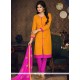 Urbane Cotton Mustard Embroidered Work Churidar Suit