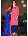 Blissful Embroidered Work Chanderi Cotton Rose Pink Churidar Suit