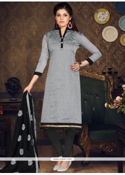 Congenial Grey Embroidered Work Churidar Suit
