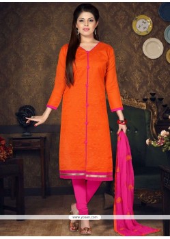Appealing Chanderi Cotton Embroidered Work Churidar Suit