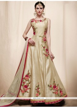 Engrossing Art Silk Lace Work Readymade Anarkali Suit