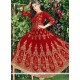 Majestic Faux Georgette Red Readymade Anarkali Suit
