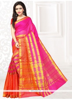 Congenial Manipuri Silk Orange And Pink Traditional Saree