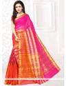 Congenial Manipuri Silk Orange And Pink Traditional Saree