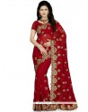 Lively Faux Georgette Red Patch Border Work Designer Saree