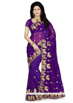 Prodigious Faux Georgette Purple Designer Saree