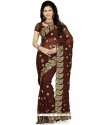 Patch Border Faux Georgette Classic Saree In Brown