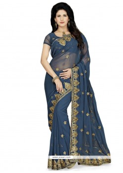 Dazzling Faux Georgette Embroidered Work Designer Saree