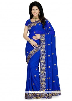 Latest Blue Patch Border Work Classic Saree