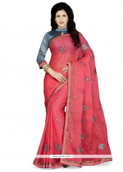 Hypnotizing Faux Chiffon Patch Border Work Designer Saree