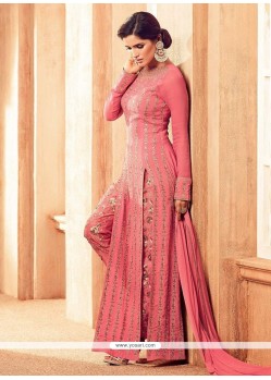 Modest Satin Rose Pink Embroidered Work Designer Suit