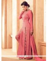 Modest Satin Rose Pink Embroidered Work Designer Suit