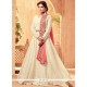 Gilded Embroidered Work Faux Georgette Off White Floor Length Anarkali Suit
