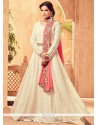 Gilded Embroidered Work Faux Georgette Off White Floor Length Anarkali Suit
