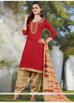 Best Lace Work Cotton Red Punjabi Suit